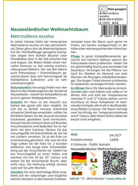 SAFLAX Garden in the bag - Neuseeländischer Weihnachtsbaum - Metrosideros excelsa - 300 Samen - Mit Anzuchtsubstrat im praktischen, selbst aufstellenden Beutel