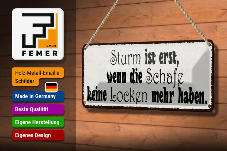 Blechschild Spruch 27x10cm Sturm ist erst wenn die Schafe Dekoration