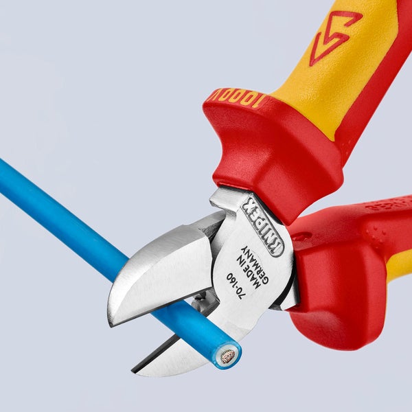 Knipex Seitenschneider mit Befestigungsöse verchromt, isoliert mit Mehrkomponenten-Hüllen, VDE-geprüft; mit integrierter isolierter Befestigungsöse zum Anbringen einer Absturzsicherung 160 mm - 7006160TBK