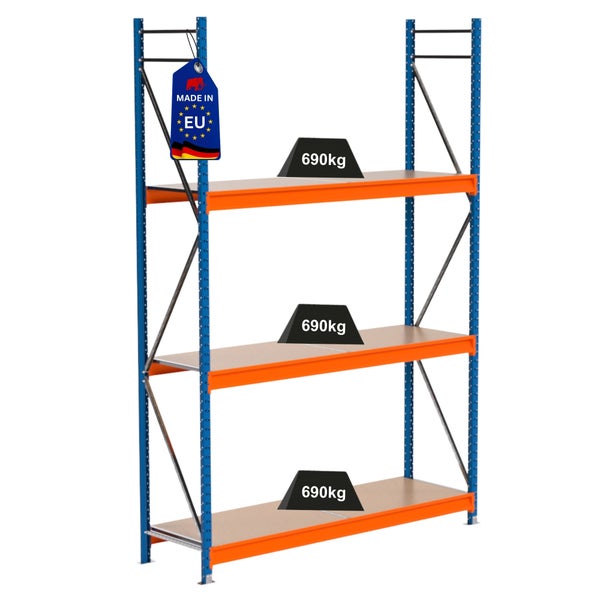Schwerlastregal mit drei Regalböden und Herkunftsnachweis Made in EU