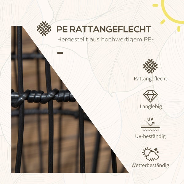 Outsunny Solarleuchte, Rattan Solarlampe, Wasserdichte Wegleuchte mit Lichtsensor, Automatische LED Gartenlampe mit Trommel-Design, für Balkon, Terrasse, Hof, Stahl, Schwarz