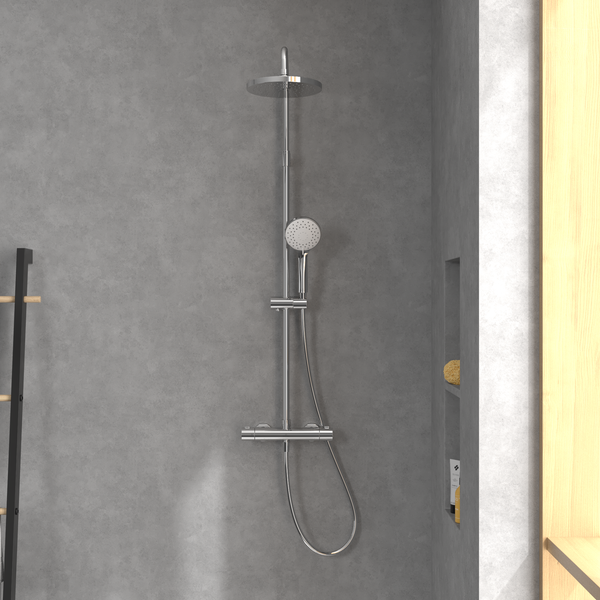 Villeroy & Boch Duscharmatur Universal Showers, Duschsystem mit Brausehalter, Handbrause, Thermostat und Regendusche, Chrom