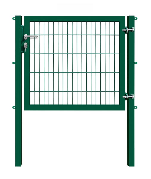 Gartentür aus Metall mit Schloss und zwei Pfosten