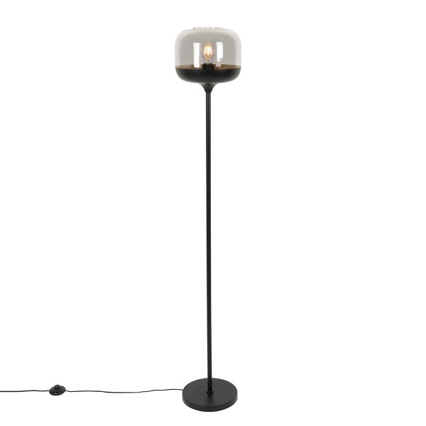 QAZQA - Design Design-Stehleuchte I Stehlampe I Standleuchte I Lampe I Leuchte schwarz mit Gold I Messing und Rauchglas – Kyan I Wohnzimmer I Schlafzimmer - Länglich - LED geeignet E27