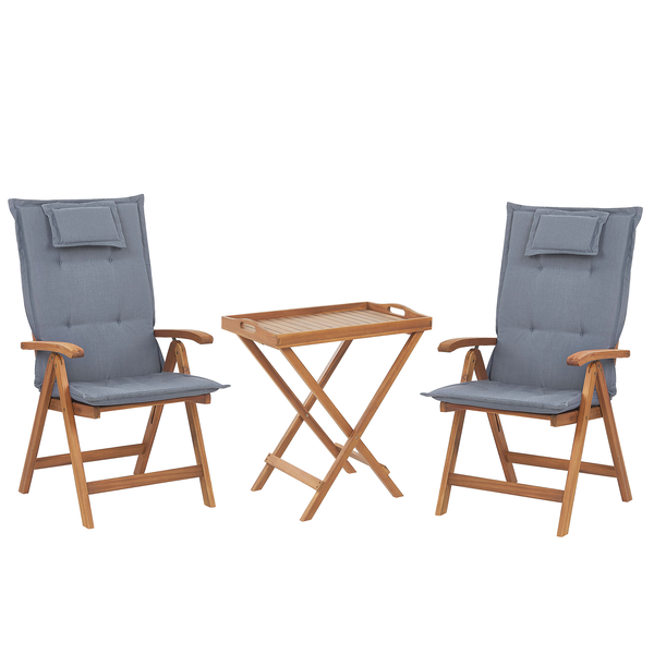 Bistro Set inkl. Kissen klappbar JAVA Akazienholz Blau