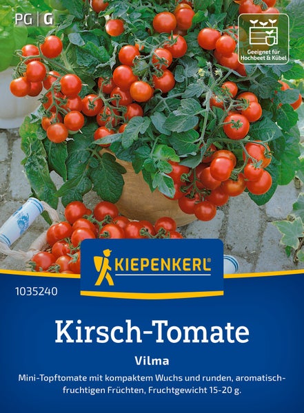 Saatgut Kiepenkerl Kirsch-Tomate Vilma mit vielen kleinen runden Früchten für Hochbeet und Kübel.
