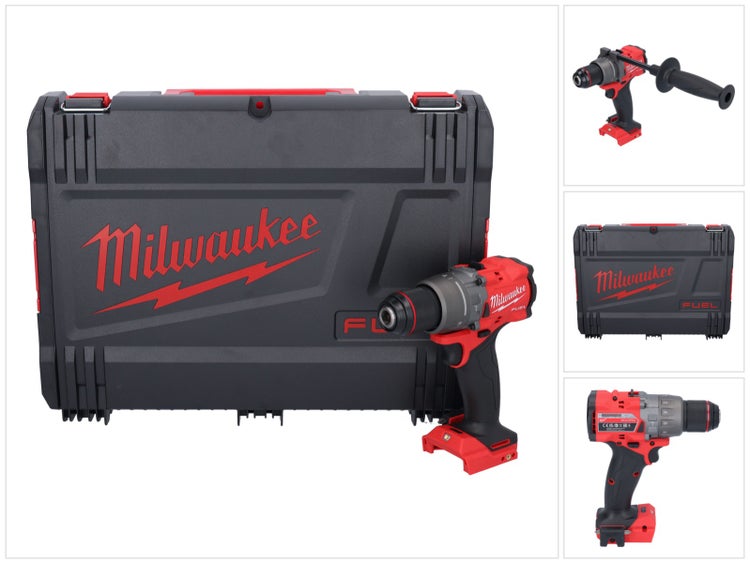 Milwaukee Akku-Schlagbohrschrauber mit Transportkoffer und abnehmbarem Zusatzhandgriff.