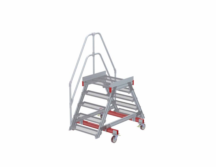 Rollbare Arbeitsbühne mit Stufen und Geländer
