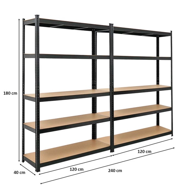 PROREGAL Mega Deal 2x Schwerlastregal Ragnar HxBxT 180 x 120 x 40 cm Fachlast 175 kg Schwarz Garagenregal Kellerregal Werkstattregal Steckregal