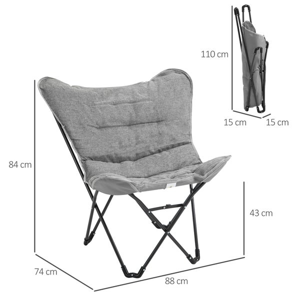 Outsunny Campingstuhl, tragbar klappbar Gartenstuhl, Modern Design, für Outdoor Picknick, max. Belastung 120 kg, 88 x 74 x 84 cm, Stahl, Polyester, Hellgrau