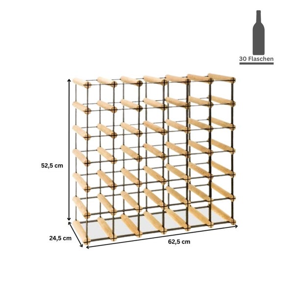 PROREGAL Modulares Weinregal Vinotega Mod Metal HxBxT 52,5 x 62,5 x 24,5 cm 6 x 5 Flaschen Massives Kiefernholz Natur