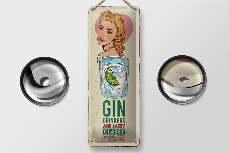 Blechschild Spruch Gin Drinkers are sassy classy 27x10cm Dekoration