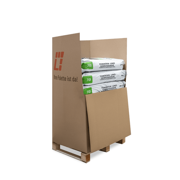 Palette mit Säcken Tomaten- und Gemüseerde, 70 Liter pro Sack.