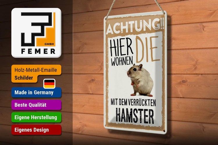 Blechschild Spruch 20x30cm Achtung hier Hamster