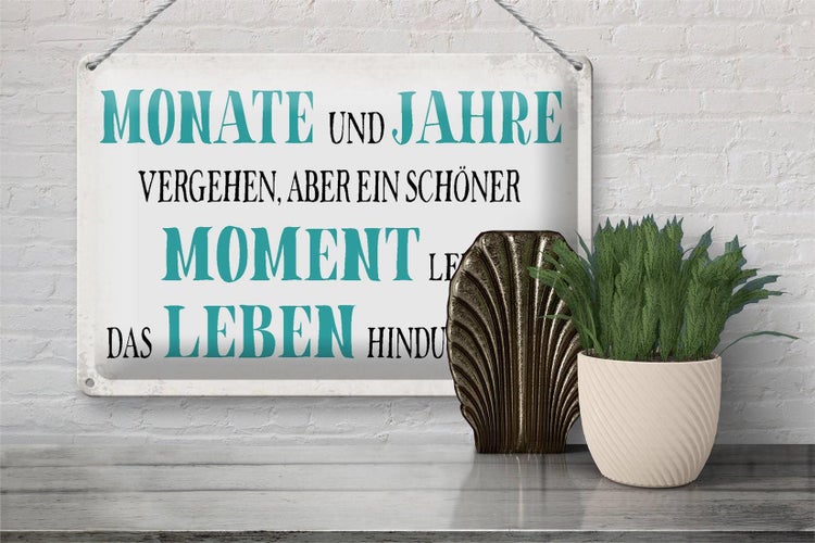 Blechschild Spruch 30x20cm schöner Moment leuchtet Leben