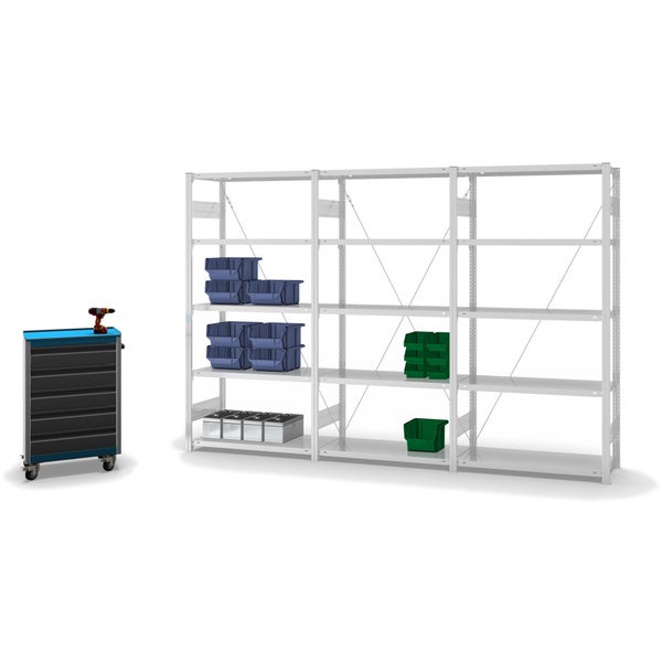 PROREGAL Fachbodenregal Stecksystem T-Profil Medium-Duty Grundregal HxBxT 200 x 100 x 40 cm 5 Ebenen Fachlast 225 kg Einseitig Nutzbar Lichtgrau