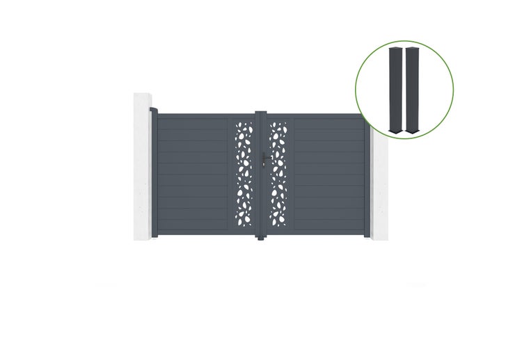 Aluminium-Schwingtor 3m SUNNY H.180cm grau + 2 Pfosten 20x20cm H.190cm