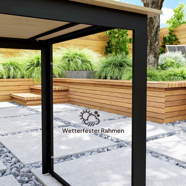 Outsunny Gartentisch Metall 175x78 cm Wetterfest Balkontisch mit Holzoptik, Lamellendesign Buffettisch Campingtisch für 6 Personen Terrassentisch Outdoor Esstisch für Garten, Terrasse Balkon Schwarz