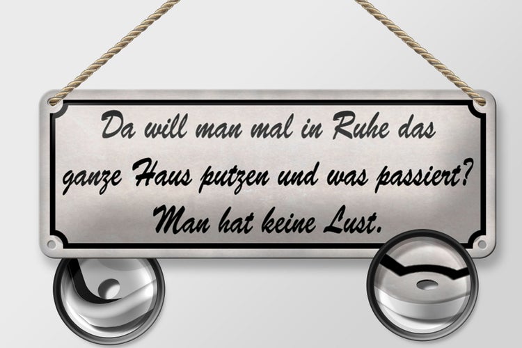 Blechschild Spruch 27x10cm in Ruhe das ganze Haus putzen Dekoration