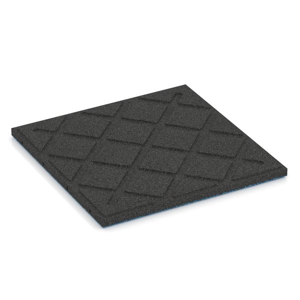 Quadratische Antivibrationsmatte aus Gummigranulat mit Rautenmuster.