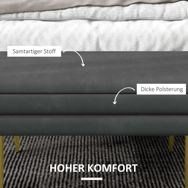 HOMCOM Sitzbank, Polsterbank mit Stauraum, mit Stahlbeine, Schuhbank, Aufbewahrungsbank für Wohnzimmer, Schlafzimmer,  79,5 x 37,5 x 43 cm, Samtoptik, Grau