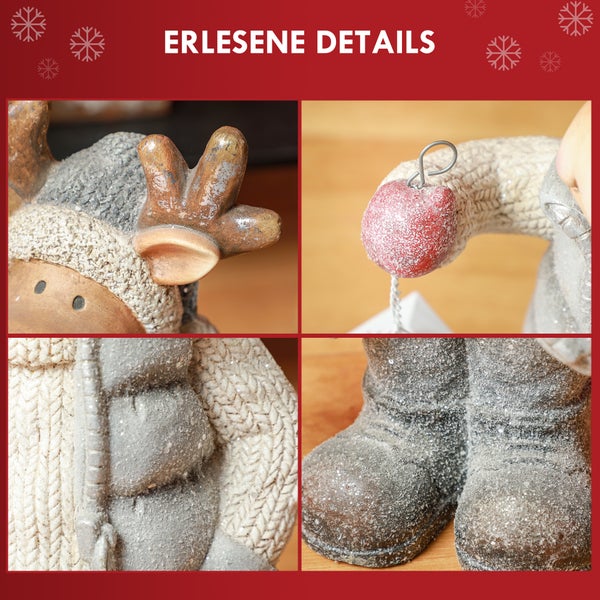 HOMCOM Weihnachtsdeko Figur, Rentier mit Laterne, 52 cm Weihnachtsfigur mit LED-Licht, Dekofigur zu Weihnachten, für In- und Outdoor, Metall