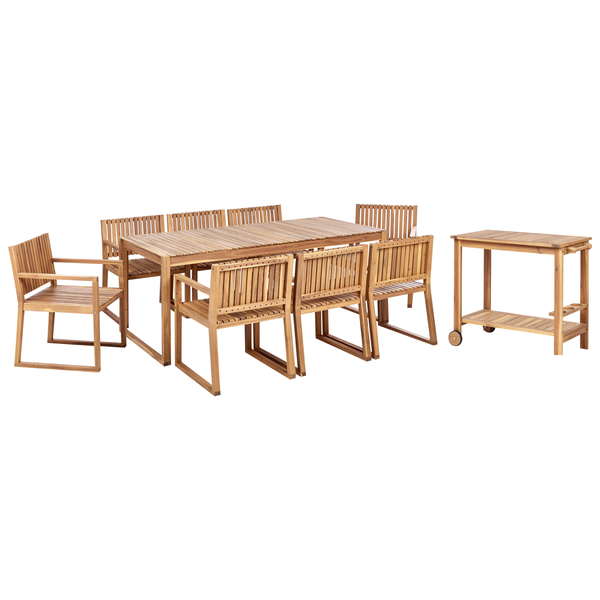 Gartenmöbel Set mit Servierwagen 8-Sitzer SASSARI II zertifiziertes Akazienholz Hellbraun