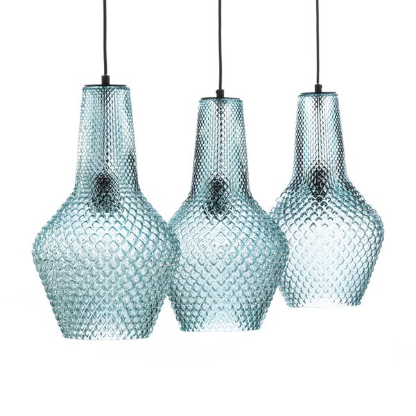 Lindby Pendelleuchte Drakar (Retro, Vintage Antik) in Blau aus Glas (3 flammig E27) - Hängelampe Esstischlampe Hängeleuchte Wohnzimmerleuchte