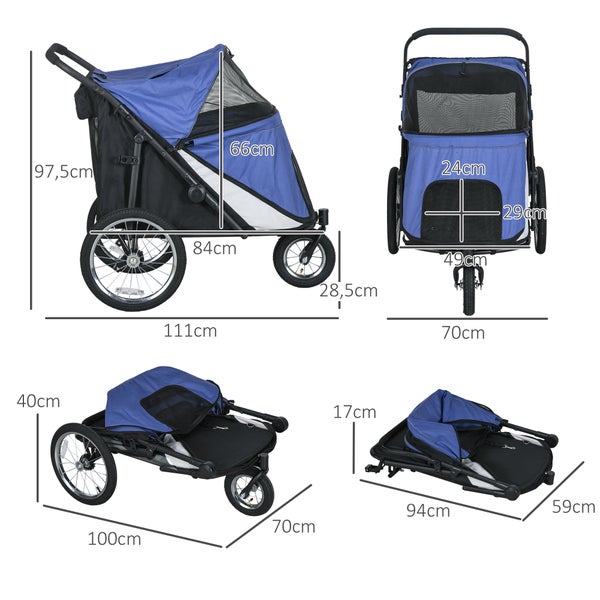 PawHut Hundebuggy, 111L x 70B x 97,5H cm, Oxford-Polyester, Stahl, Blau