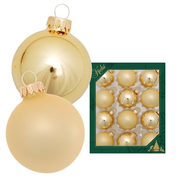 Glaskugelsortiment Gold Glanz/Satin, 12 Stück, 5cm shiny, 12 Stck., Weihnachtsbaumkugeln, Christbaumschmuck, Weihnachtsbaumanhänger