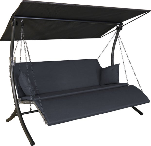 ANGERER Hollywoodschaukel Luxus Zip – Schaukel zum Sitzen, Liegen & Entspannen, 210 x 145 x 160 cm, inkl. Bett-Funktion, einfache Montage, Made in Germany, hochwertiger Stoff, anthrazit