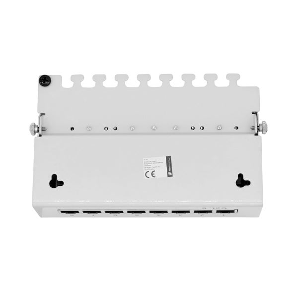 Patchpanel Cat 6 mit 8 Ports aus Metall zur Wandmontage.
