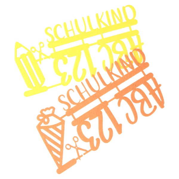 Dekorationselemente zum Schulanfang mit Motiven wie Schultüte, Stift, Schere, ABC und 123.