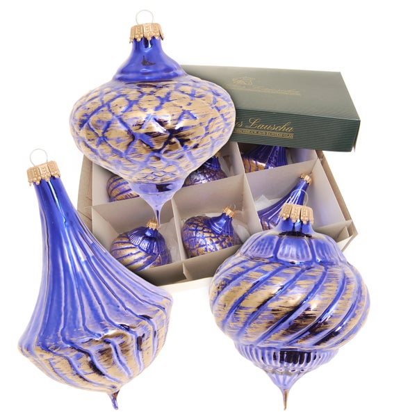 Glasfigurensortiment Barock Royal Blau/Gold Glanz (Barocke Weihnacht), 6-teilig, 11-13cm (GMK), 6 Stck., Weihnachtsbaumkugeln, Christbaumschmuck, Weihnachtsbaumanhänger