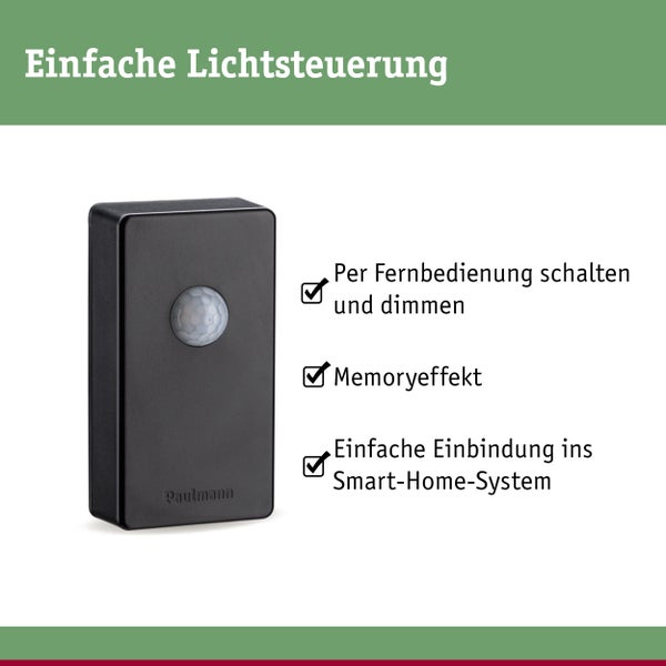 Paulmann Lichtsteuerung für Smart-Home-Systeme zum Schalten und Dimmen per Fernbedienung mit Memoryeffekt und einfacher Einbindung.