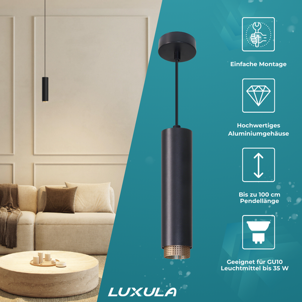 Schwarze Pendelleuchte aus Aluminium für den Innenbereich von Luxula