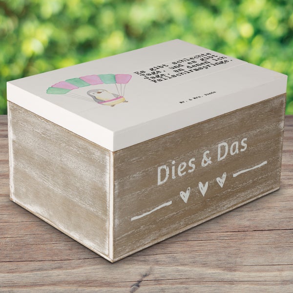 Mr. & Mrs. Panda 22 x 15 cm Holzkiste Pinguin Fallschirm springen - Weiß