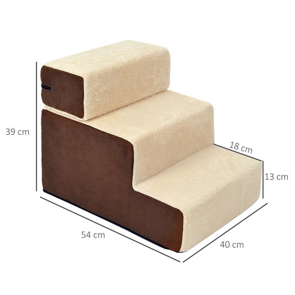 PawHut Hundetreppe, L54 x B40 x H39 cm, Plüsch, Schaumstoff, Beige