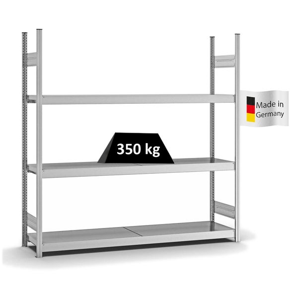 PROREGAL Weitspannregal Stecksystem T-Profil Grundregal HxBxT 200x200x40 cm 3 Ebenen Stahlplatten Fachboden Fachlast 350 kg Verzinkt