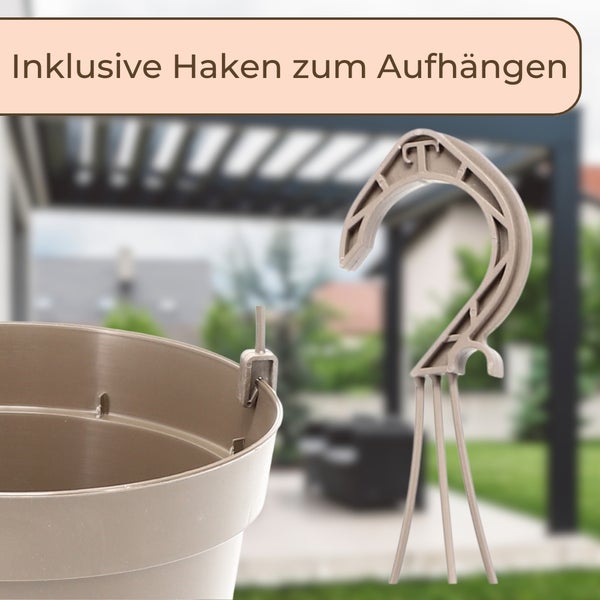 UV-beständig, farbecht und robust. Innenansicht des Bodens eines Pflanztopfs.