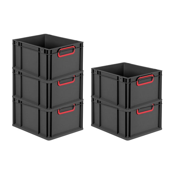PROREGAL SparSet 10x Eurobox NextGen Color, HxBxT 22x30x40cm, 20 Liter, Griffe rot geschlossen, Schwarz, Eurobehälter, Transportbox, Transportbehälter, Stapelbehälter