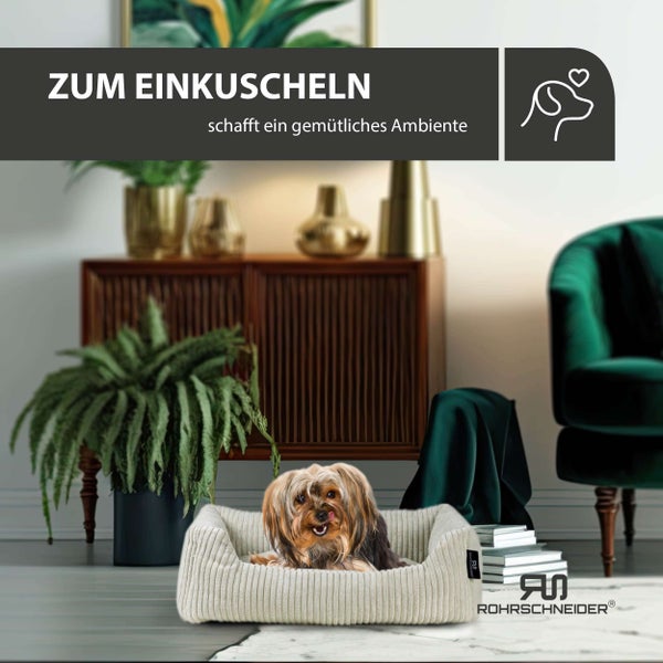 Rohrschneider Tierbett Cordstoff breit Gr. 1 beige + faltbarer Reisenapf