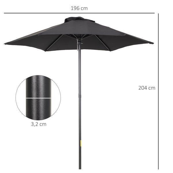 Outsunny Sonnenschirm Ø196 cm, Drehbar Sonnenschirm mit Knickfunktion, sechseckig Balkonschirm Strandschirm windfest stabil Marktschirm Kurbelschirm Sonnenschutz für Strand Balkon Garten, Schwarz