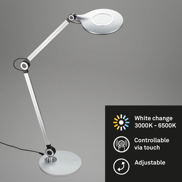 LED Tischleuchte Büroleuchte Touchdimmer CCT 9W silber Kunststoff Briloner