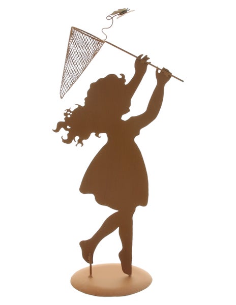 FRANK FLECHTWAREN|Figur Mädchen mit Netz, 22 x 11,5 x 51 cm, METALL
