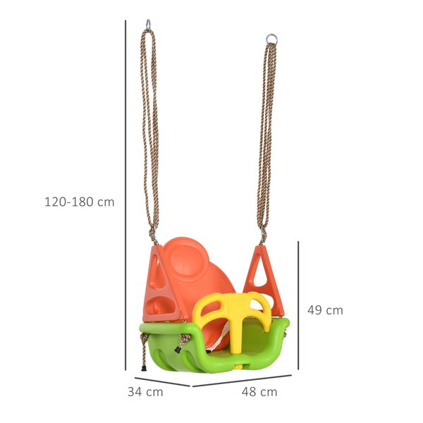 Outsunny 3-in-1 Babyschaukel, Kinderschaukel mit verstellbarem Seil, 120-180 cm höhenverstellbar, Kleinkindschaukel, Schaukelsitz für Kinder ab 9 Monaten, bis 70 kg, Indoor, Outdoor, Grün