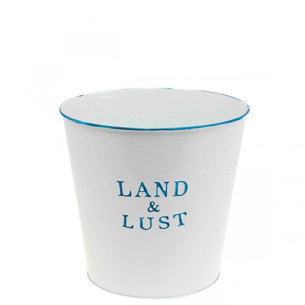 Blumentopf mit der Aufschrift Land & Lust