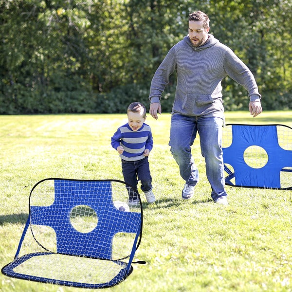 HOMCOM Fußballtore, Pop Up Tor, mobil mit Tragetasche, faltbar,  123 x 80 x 80 cm, Oxford-Gewebe, Blau