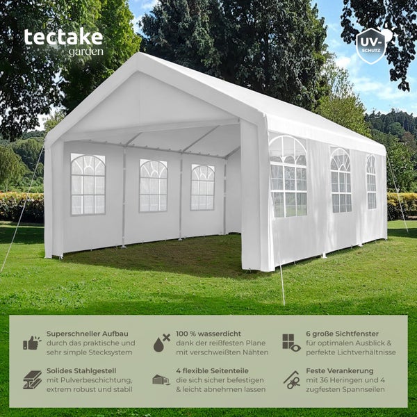 Pavillon tectake Jasko inklusive Spannseilen und Heringen 6 x 4 m weiß