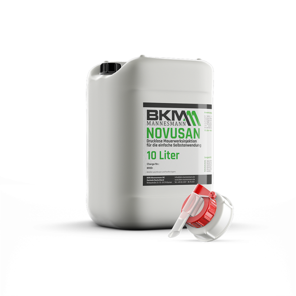 BKM Mannesmann Novusan drucklose Mauerwerksinjektion 10 Liter Kanister mit Auslaufhahn